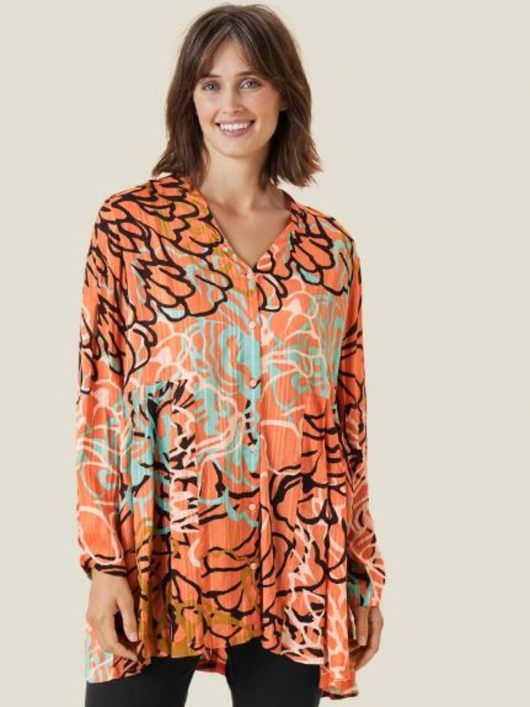 Masai Denmark Ibene Sun Baked Coral Bohemian Blouse Tunic Shirt Size S Fits Us M